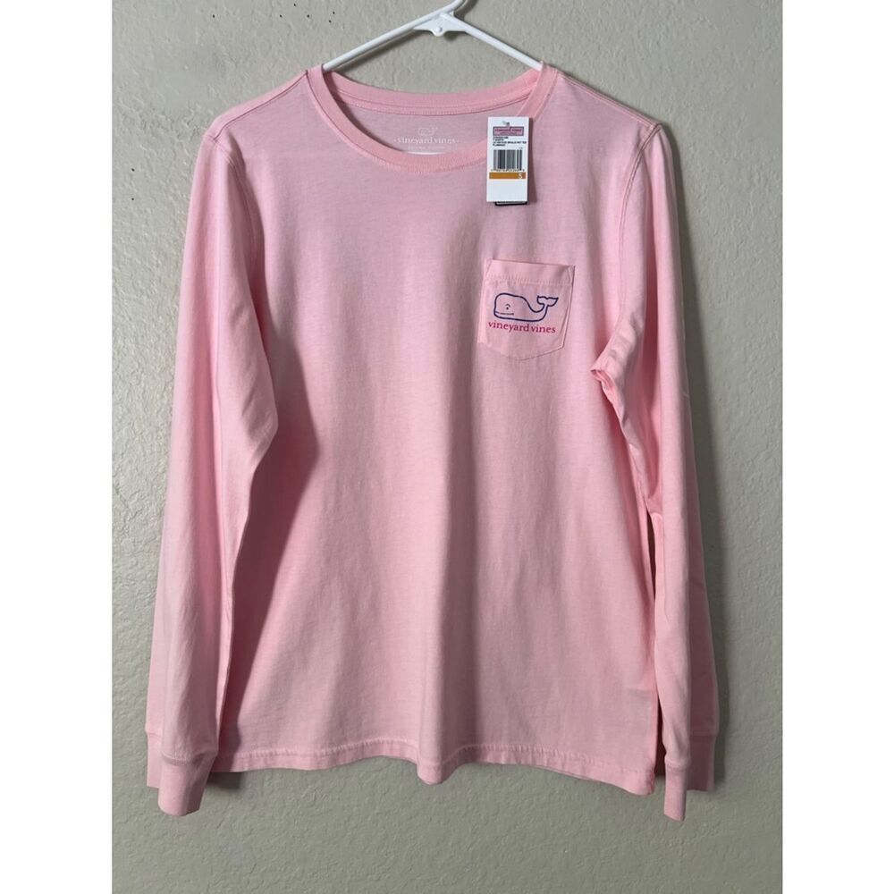 NWT Vineyard Vines Long-Sleeve Pocket Tee - Light Pink with Navy Whale in S